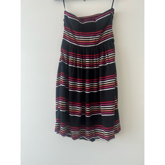Black strapless striped WHBM dress in size 2 with side zipper - Picture 1 of 6